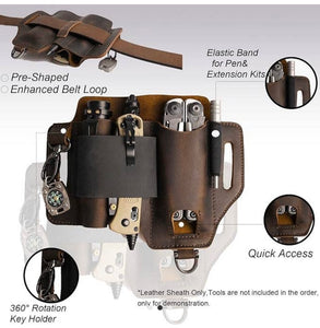 Multi tool sheath for belt, leather belt pouch for work