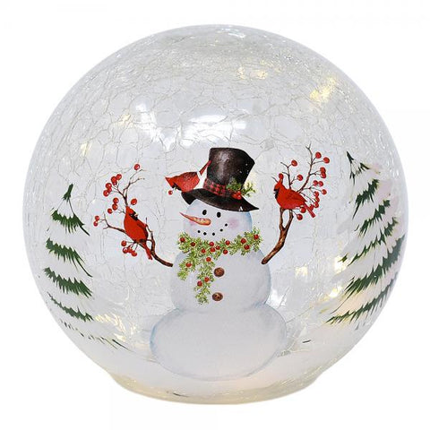 6 Inch Snowman with Cardinals Glass LED Globe
