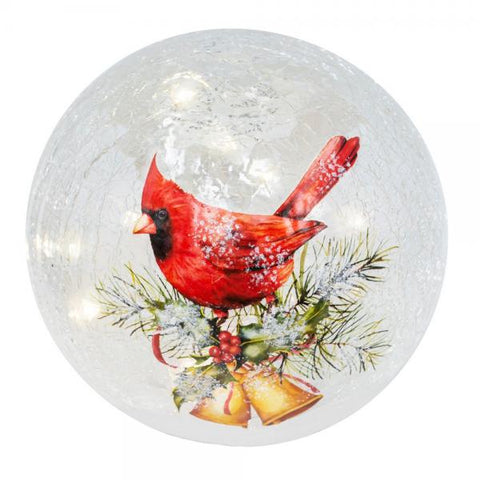 Bells and Cardinal LED Crackle Glass 6 inch Globe