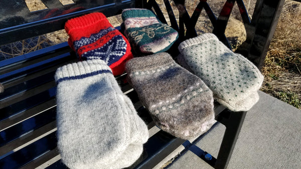 Upcycled Wool Mittens  with fleece lining - Size Large
