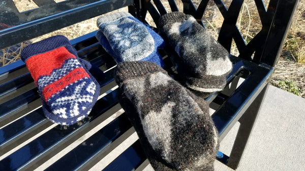 Upcycled Wool Mittens  with fleece lining - Size Medium