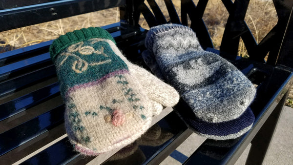 Upcycled Wool Mittens  with fleece lining - Size Small 